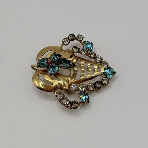 VINTAGE Gold & Crystal Art Nouveau Brooch/Pendant - Picture 4 of 11